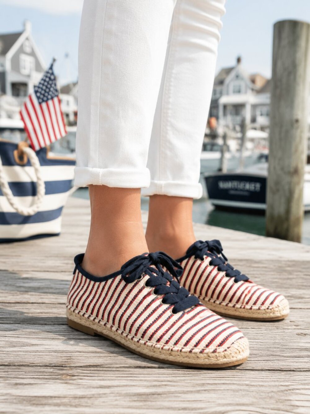 NEW -Joie Striped Espadrille Sneakers Coastal Preppy Red White Blue Size 36 US 6